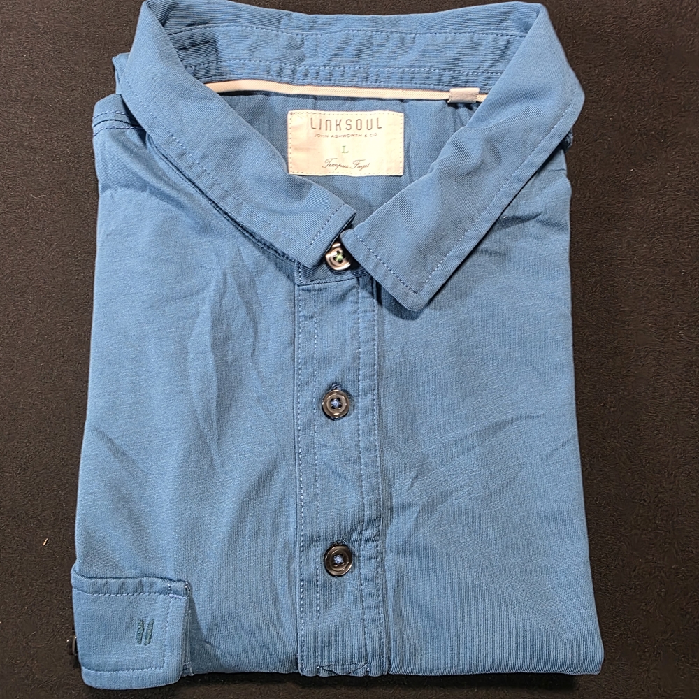 Linksoul Blue Men's Shirt,‎ Luxery Cotton, Short Sleeve Size Large